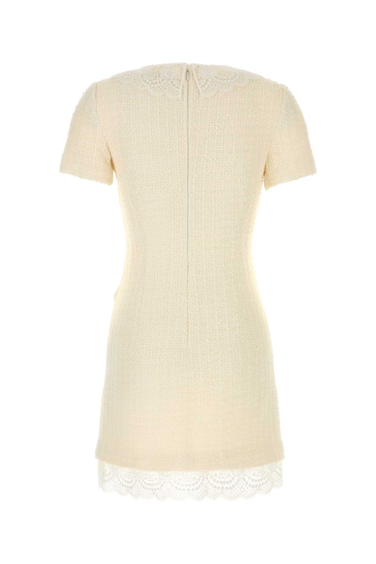 CREAM BOUCLE LACE TRIM MINI DRESS DRESSES