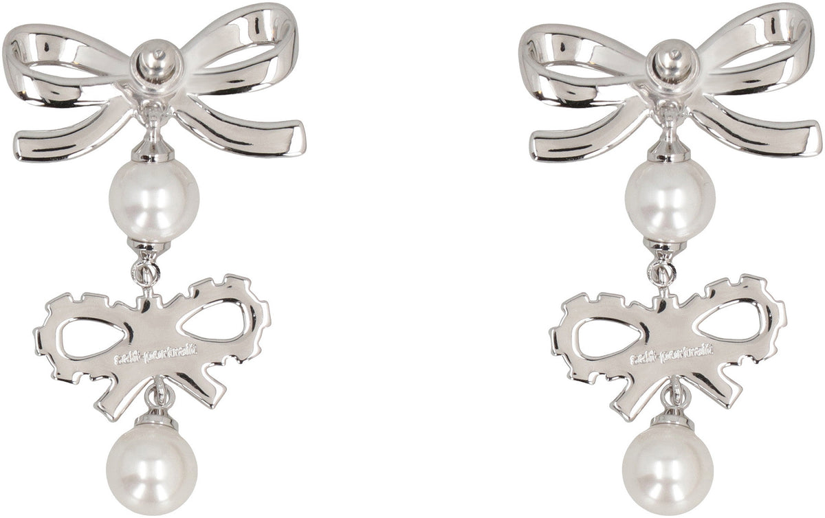 Self-Portrait Double Bow Pearl Earrings