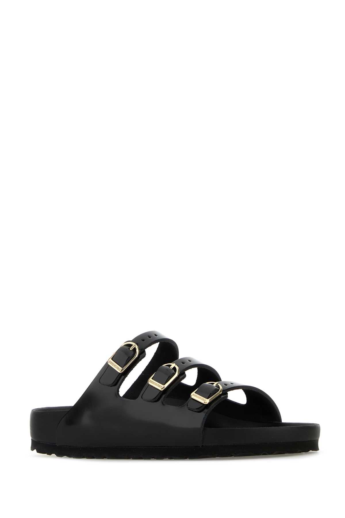 FLORIDA DBUCKLE EXQUISITE SHINE BLACK, NATURAL LEA SLIPPERS