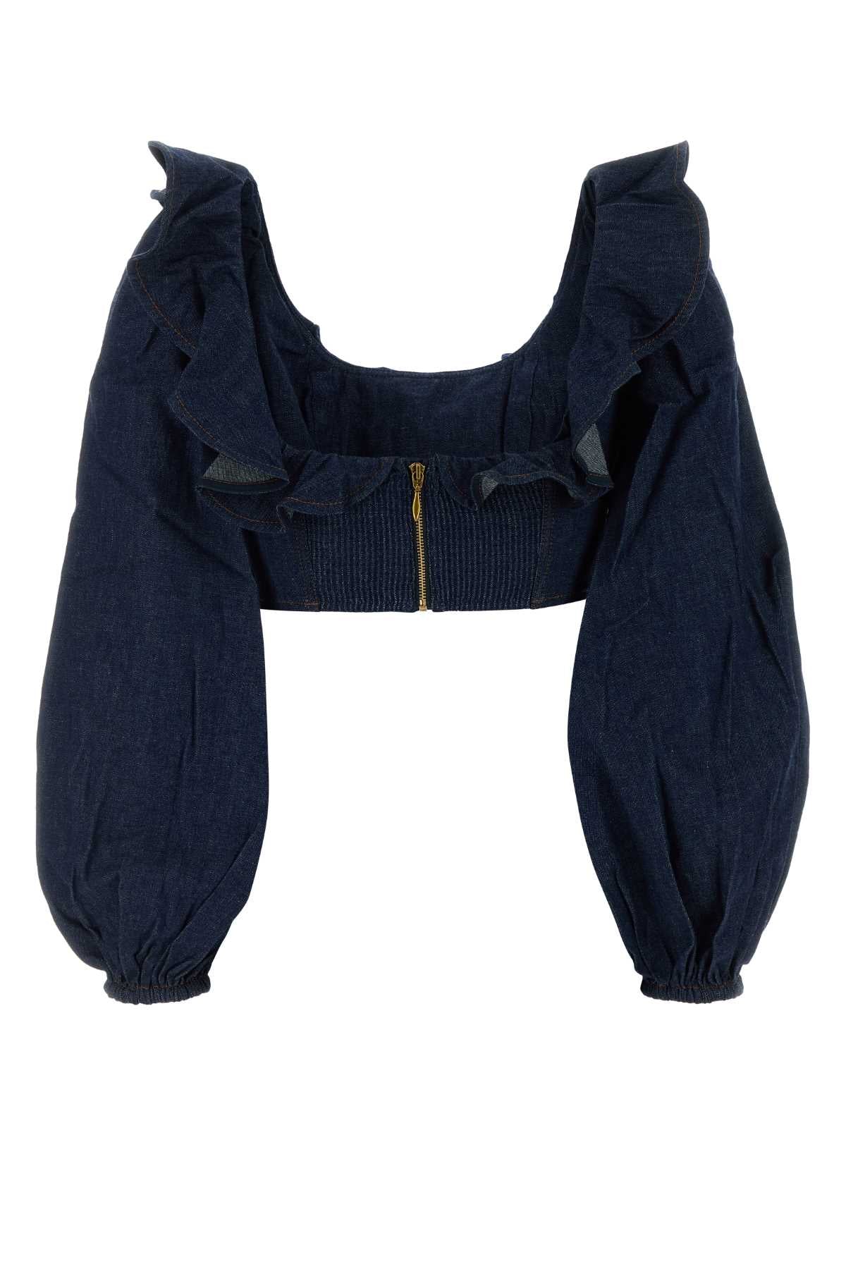 ASTER DENIM FRILL TOP TOPS