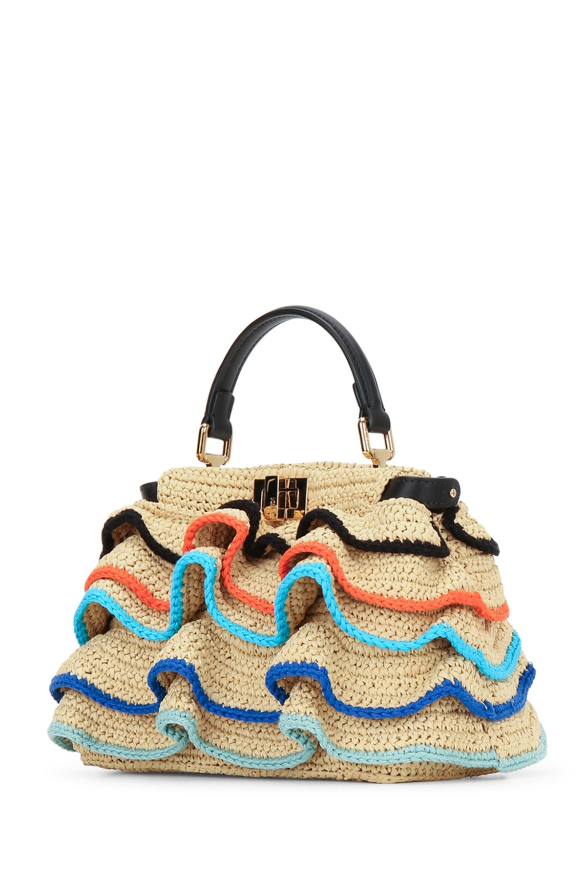 W.TOP HANDLE/WOVEN FABRIC+INSIDE LAMB HANDBAGS
