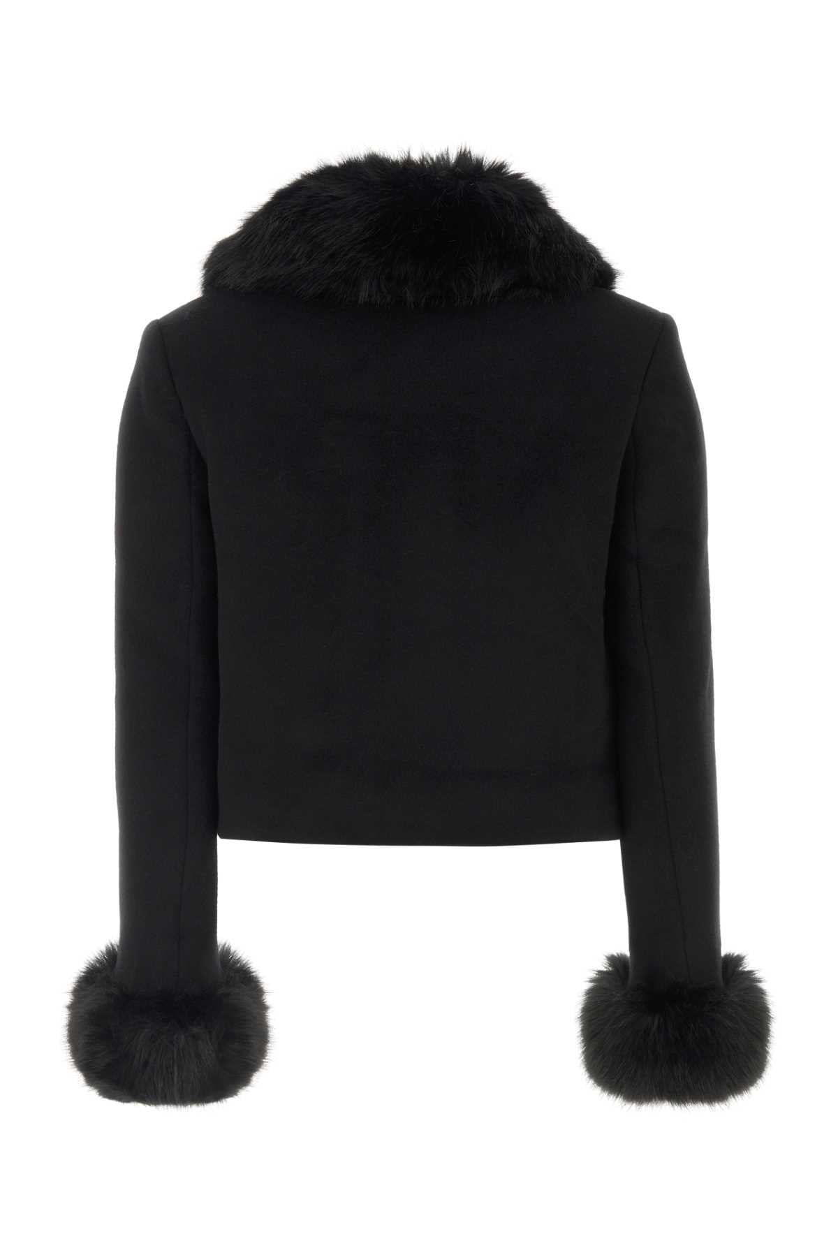 BLACK WOOL FUR CUFF JACKET BLAZERS AND VESTS