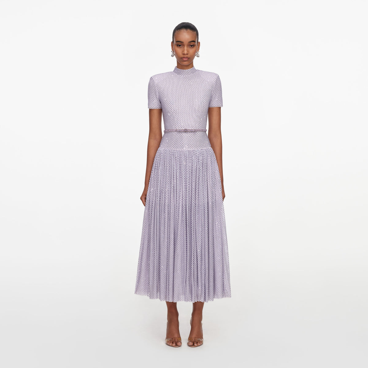 Self-Portrait Long dress with short sleeves and rhinestones