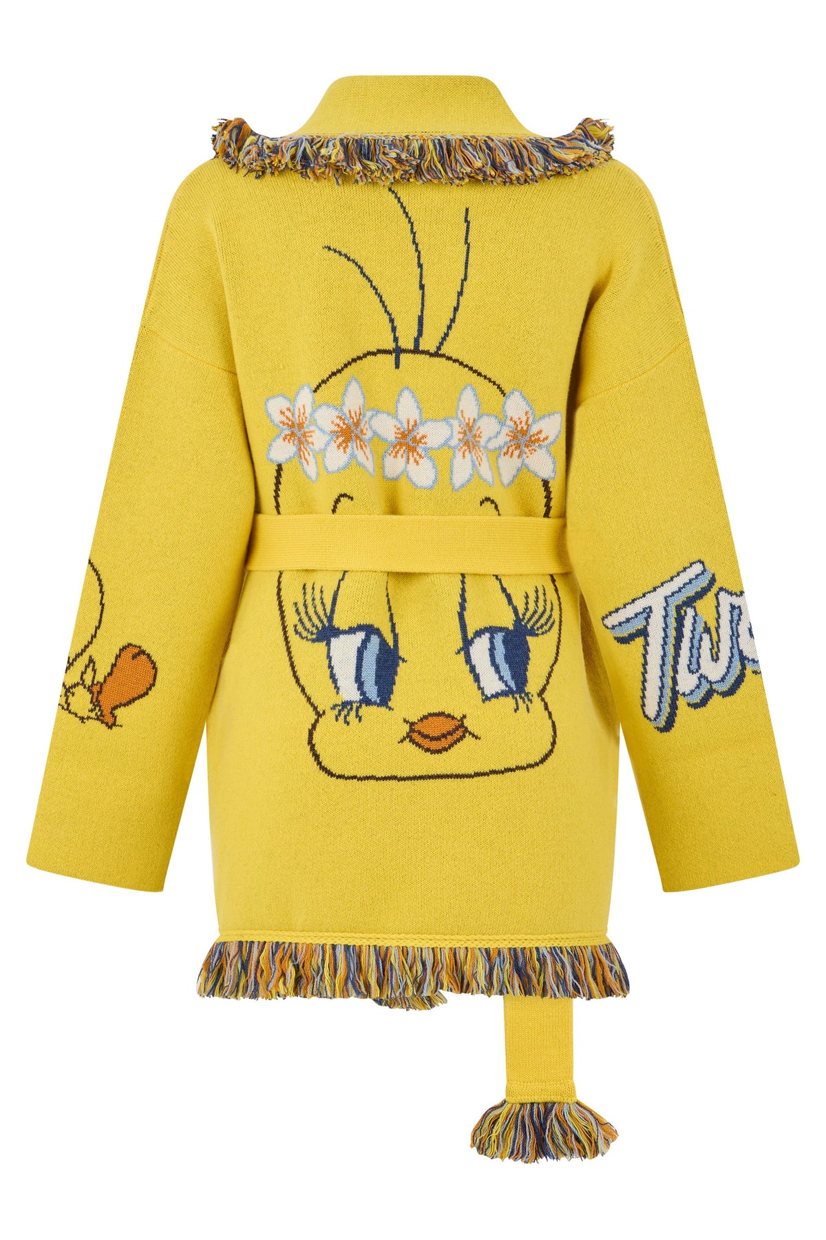 Cardigan in wool with fringes and belt ACC