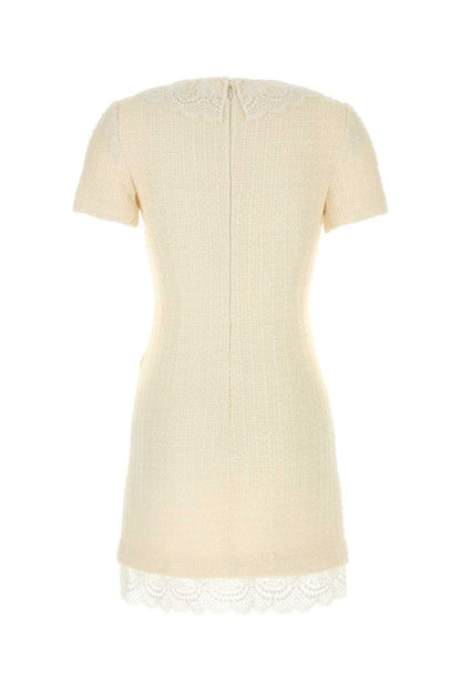 CREAM BOUCLE LACE TRIM MINI DRESS DRESSES