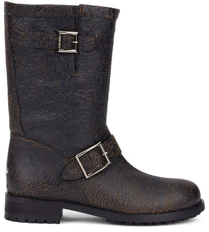 Biker boots in leather with crackled effect and buckles SHOES