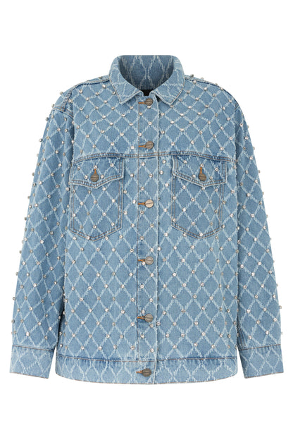 Denim jacket made of cotton with rhinestones RTW