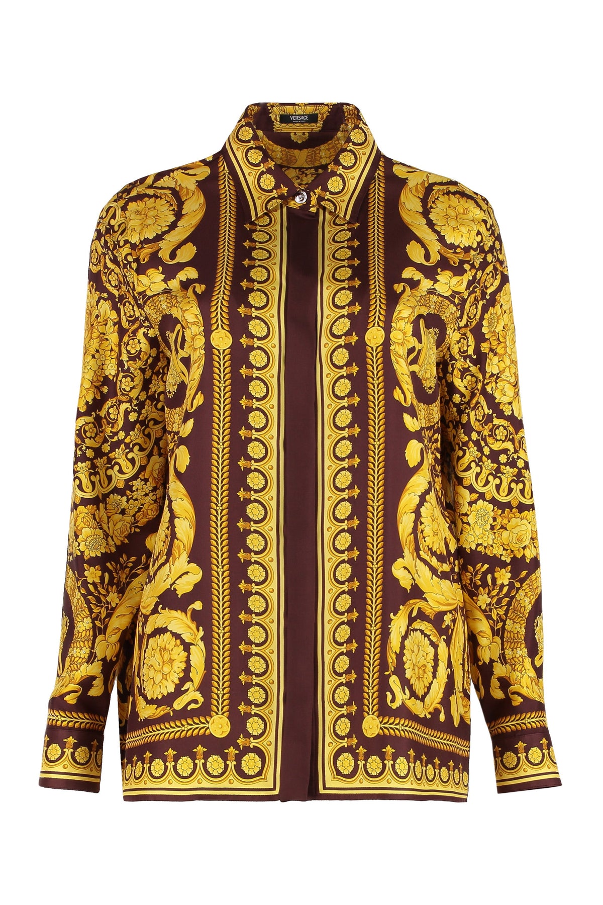 Versace Formal shirt twill silk fabric with baroque herita