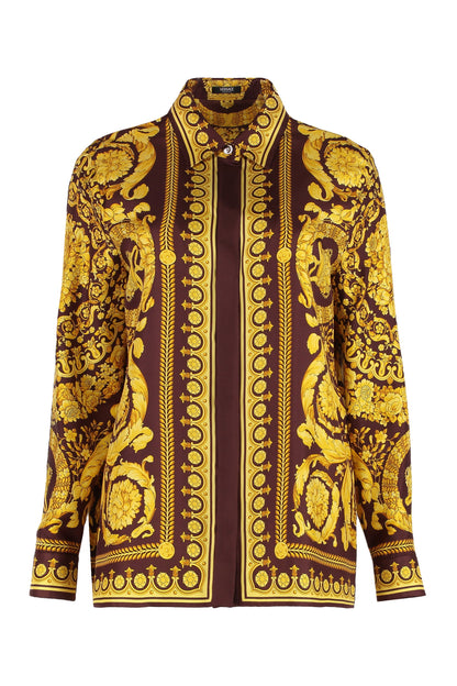Versace Formal shirt twill silk fabric with baroque herita