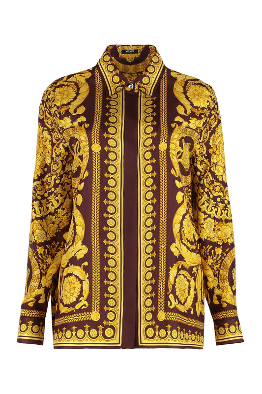 Versace Formal shirt twill silk fabric with baroque herita