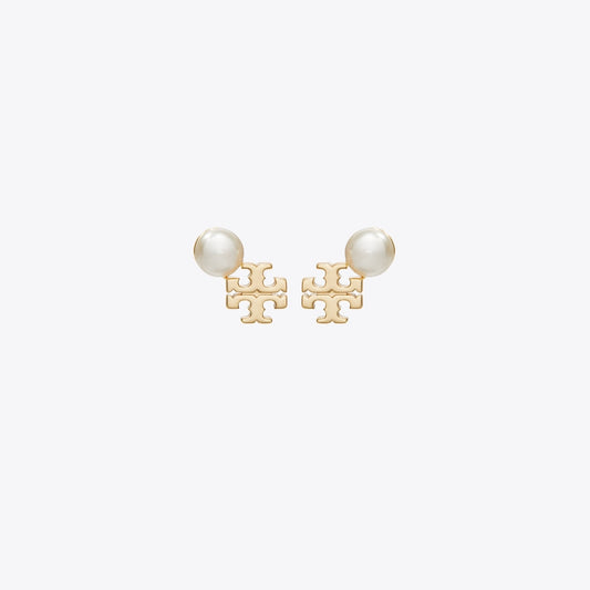 Tory Burch Moondance logo and pearl stud earrings