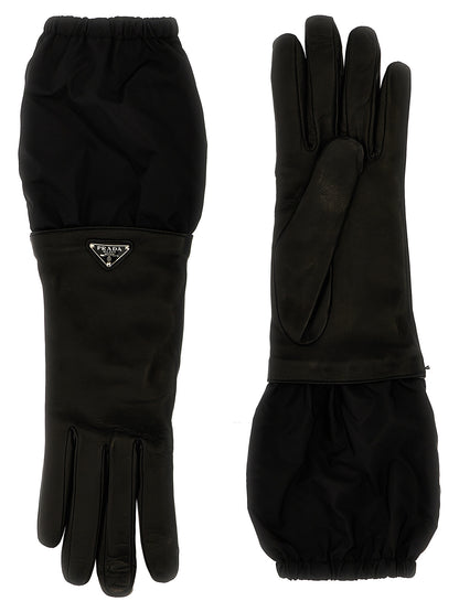 Logo nylon leather gloves Gloves