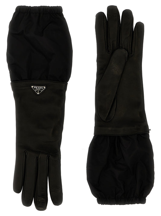 Logo nylon leather gloves Gloves