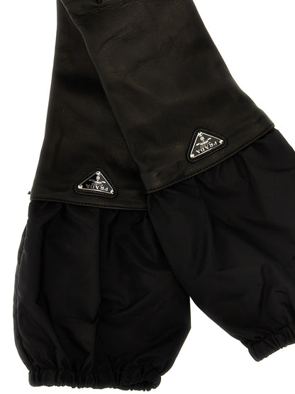 Logo nylon leather gloves Gloves