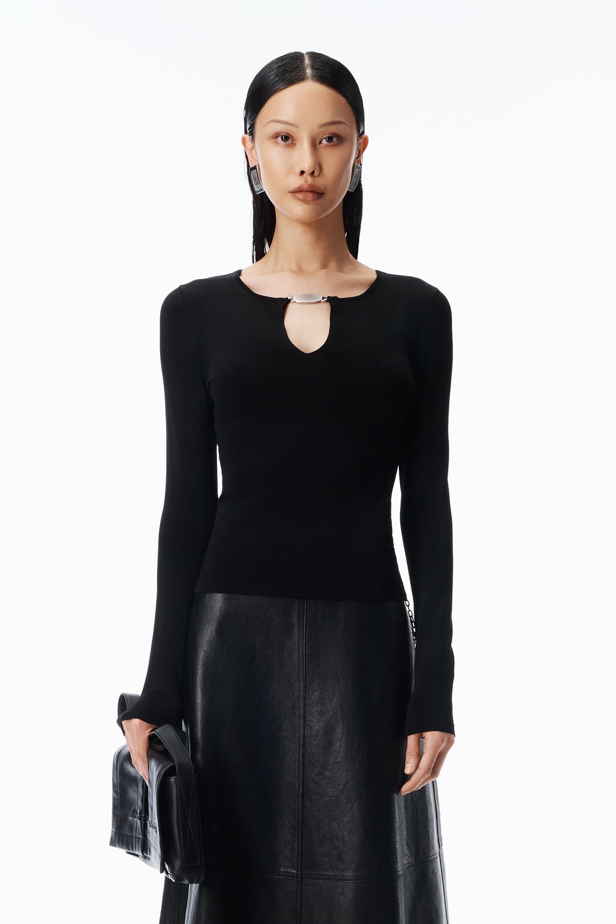 Alexander Wang Ls v-neck pullover with crystal necklace