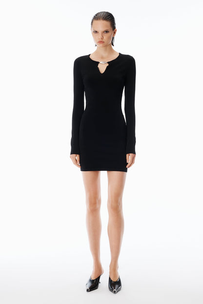 Alexander Wang Ls v-neck mini dress with crystal necklace