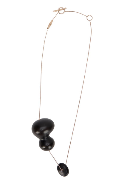 Necklace with pendant in metal and ebony wood RTW