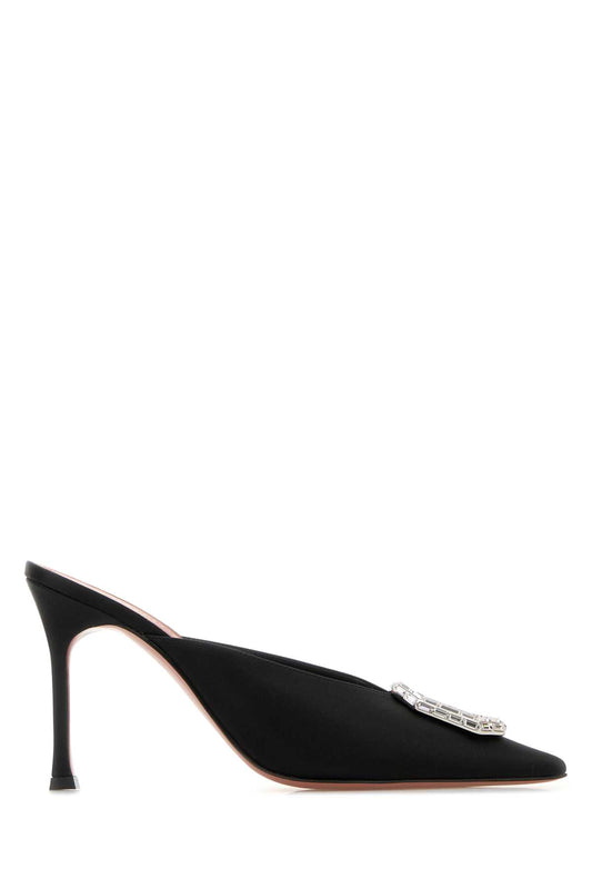 CAMELIA MULE 90 SATIN BLACK  WHITE PUMPS