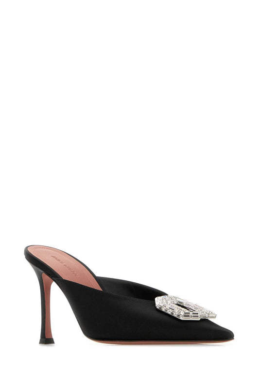 CAMELIA MULE 90 SATIN BLACK  WHITE PUMPS