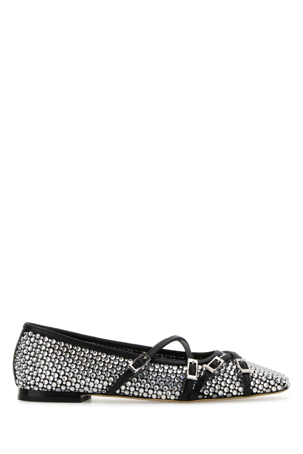 Mach&mach Crystal net black square toe ballerinas with strap
