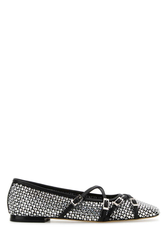 Mach&mach Crystal net black square toe ballerinas with strap