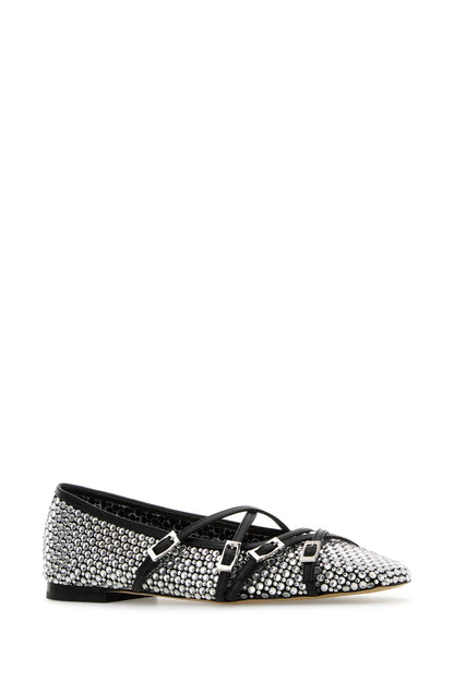 Mach&mach Crystal net black square toe ballerinas with strap