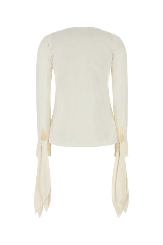 DEEP V-NECK BOW CUFFS BLOUSE SHIRTS