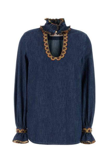CAMICIA IN DENIM + RICAMO TOPS