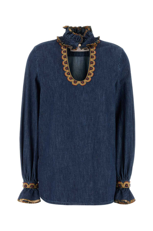 CAMICIA IN DENIM + RICAMO TOPS