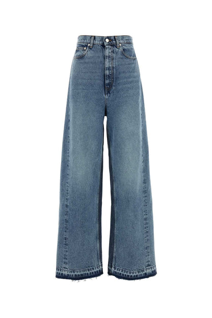 Two Tonal Fabric Paneled Wide Leg Jeans JEANS