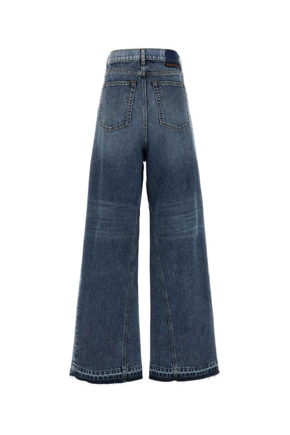 Two Tonal Fabric Paneled Wide Leg Jeans JEANS