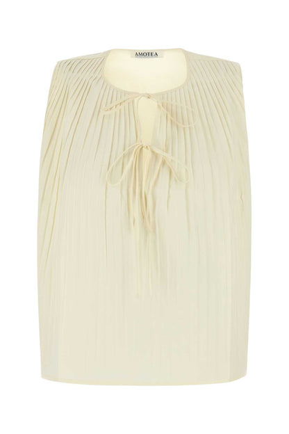 TOP IN POPELINE PLISSE' WITH FRONTAL BOW OPENING TOPS