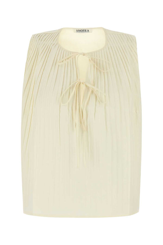 TOP IN POPELINE PLISSE' WITH FRONTAL BOW OPENING TOPS