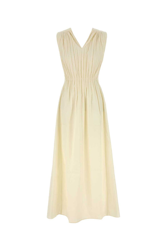 V-NECK MIDI DRESS IN POPELINE PLISSE' DRESSES