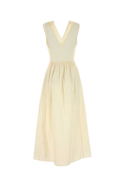 V-NECK MIDI DRESS IN POPELINE PLISSE' DRESSES