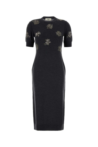 MIDI KNITTED SEQUINED FLOWER DRESS DRESSES