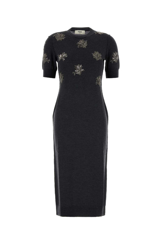 MIDI KNITTED SEQUINED FLOWER DRESS DRESSES