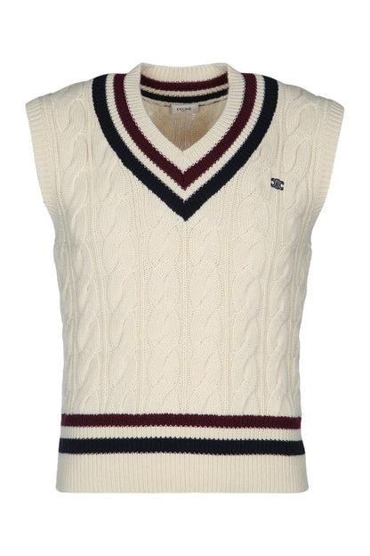 PULL SANS MANCHES COL V-CASHMERE TORSADE CRICKET TOPS
