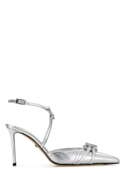 Mach&mach Double heart silver nappa leather high heels