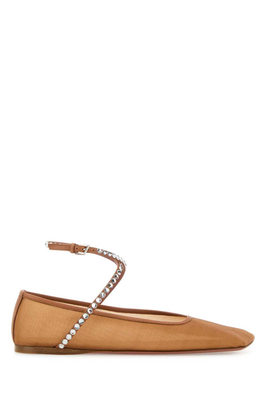 ANE MESH FLAT MESH BEIGE + WHITE CRYSTALS BALLERINAS