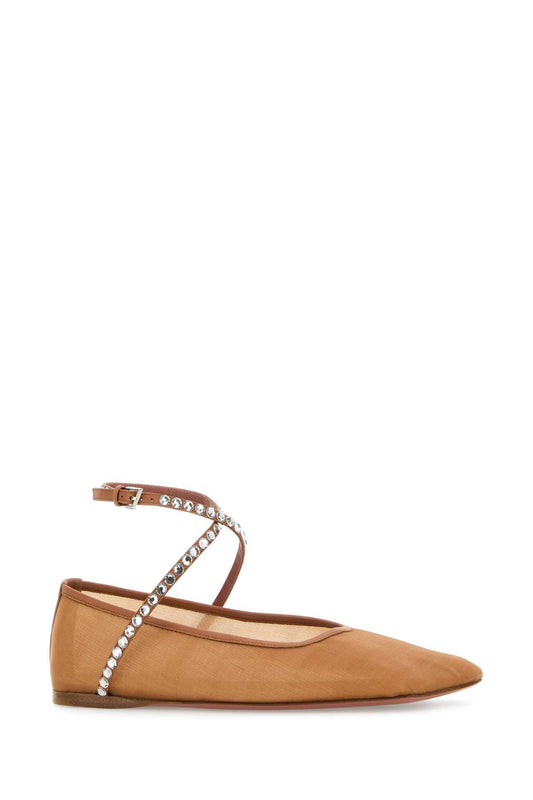 ANE MESH FLAT MESH BEIGE + WHITE CRYSTALS BALLERINAS