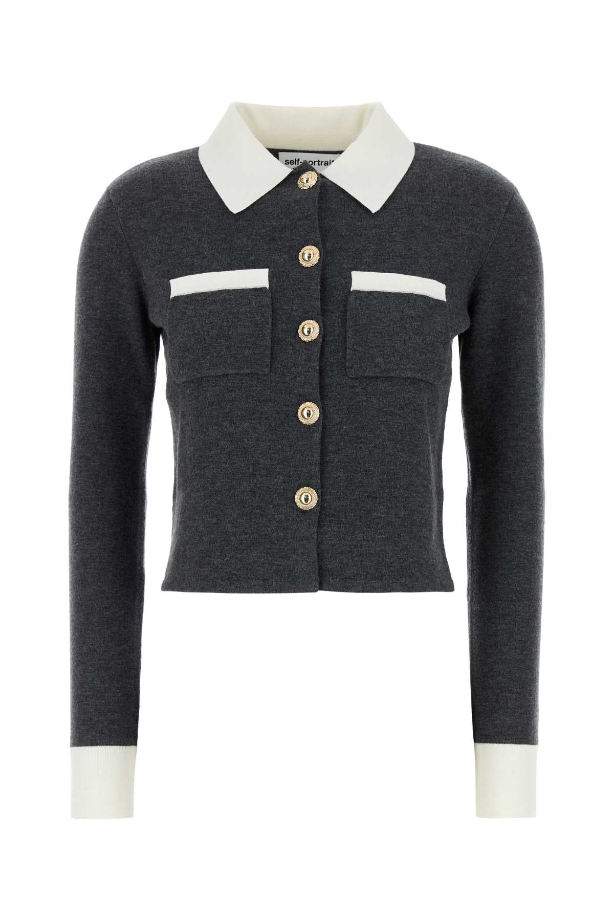 Self Portrait Grey contrast collar cardigan