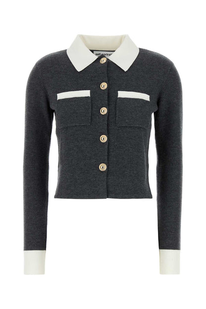 Self Portrait Grey contrast collar cardigan