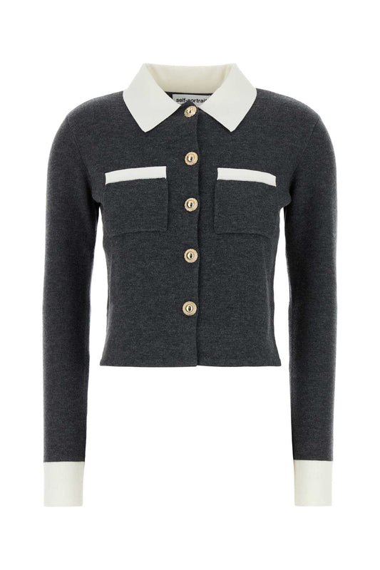 Self Portrait Grey contrast collar cardigan