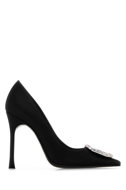 CAMELIA PUMP 105 SATIN BLACK + WHITE BUCKLE 105 MM PUMPS
