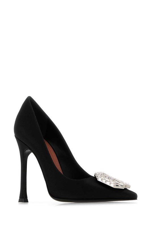 CAMELIA PUMP 105 SATIN BLACK + WHITE BUCKLE 105 MM PUMPS