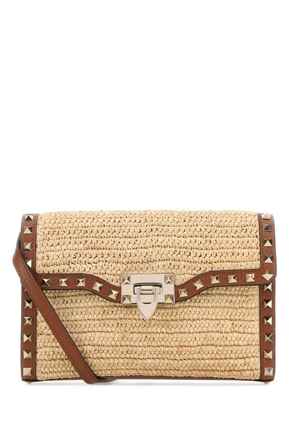 Valentino Garavani Small shoulder bag | rockstud | crochet rafia/vit.