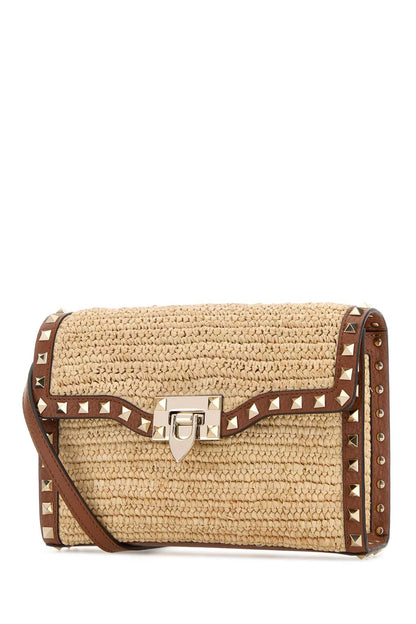 Valentino Garavani Small shoulder bag | rockstud | crochet rafia/vit.