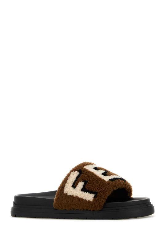 CIABATTA FUR CON LOGO FENDI SLIPPERS