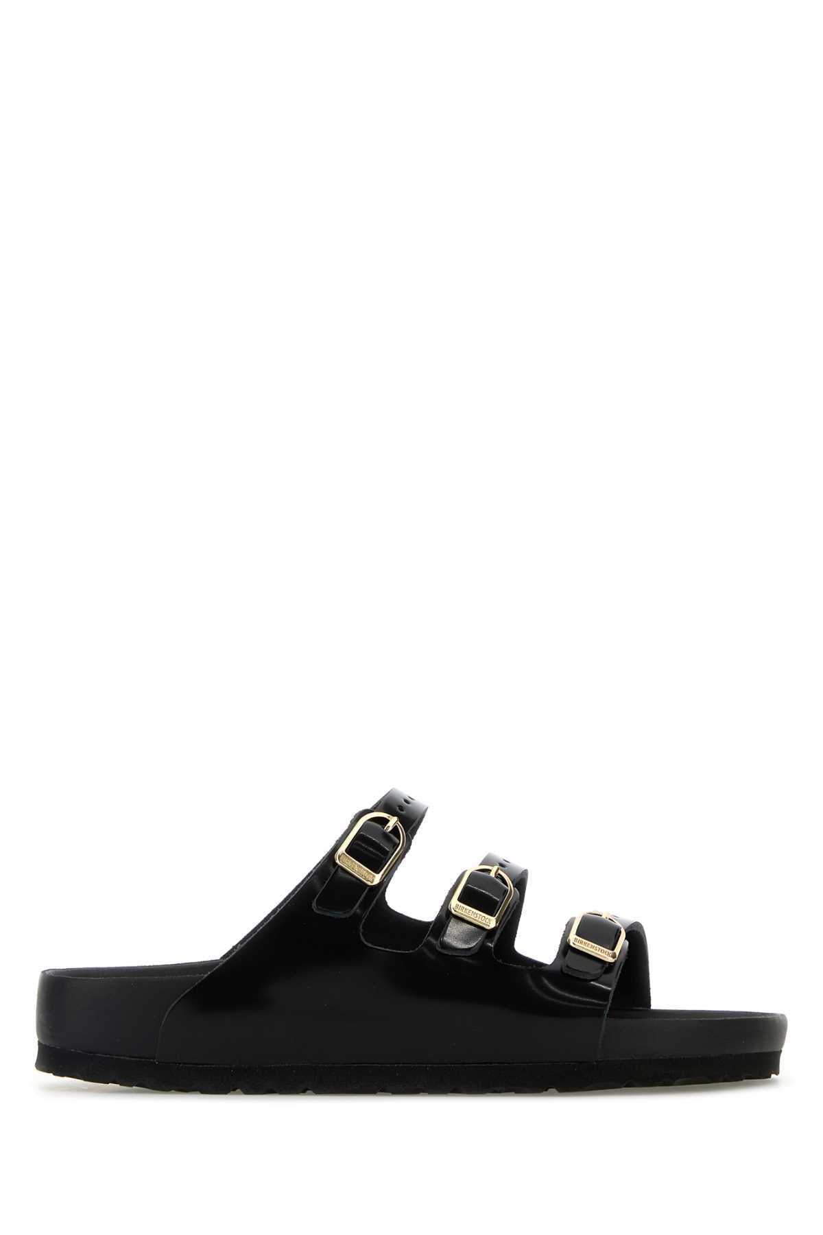 FLORIDA DBUCKLE EXQUISITE SHINE BLACK, NATURAL LEA SLIPPERS
